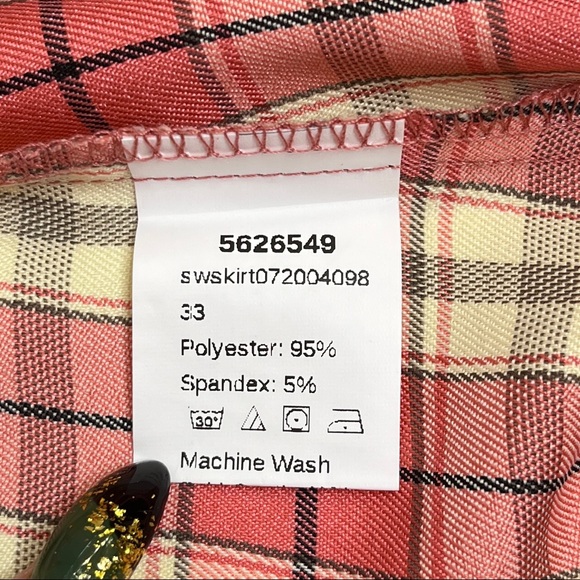 SHEIN Pink Plaid Stretch Mini Skirt Size S 4 6 Ivory Zipper Schoolgirl Preppy - Picture 7 of 9
